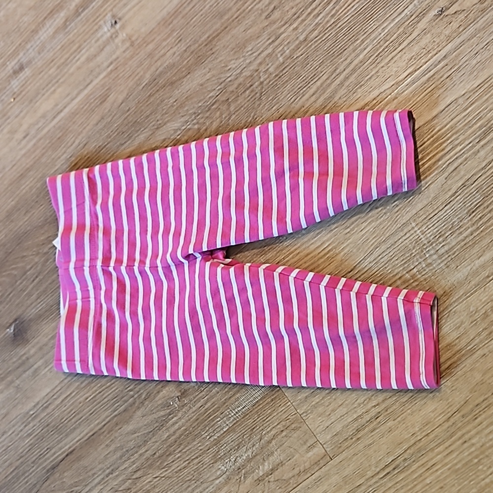 Mini Boden Pink & White Striped Cropped Leggings Girls Capri Pants Size 3/4